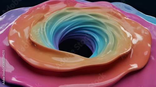 Vibrant Multicolored Liquid Swirl Vortex Abstract 3D Render Featuring Flowing Pastel Paint Layers in a Circular Motion