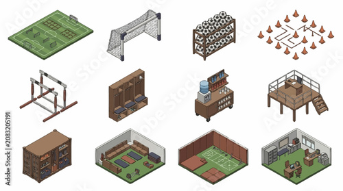 Foto Isometric Minecraft Style Block Structures and Objects.