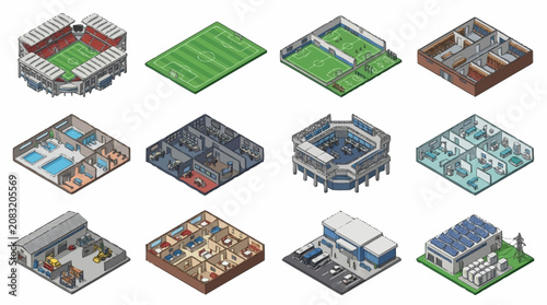 Fotografie Isometric illustrations of various sports and recreational facilities