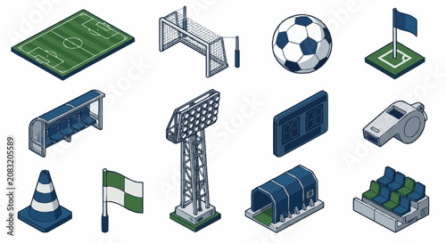 Obraz na plátně Isometric Soccer Stadium and Equipment Collection.