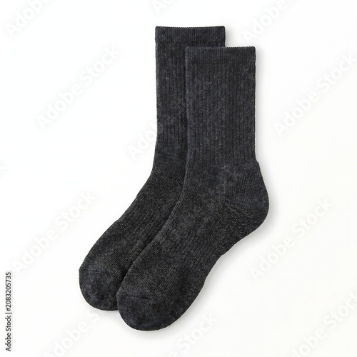 Soft Grey Woolen Socks Pair Isolated on White Background for Comfortable Winter Daily Wear and Cozy Casual Fashion Apparel Accessories