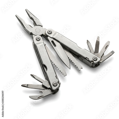Professional Stainless Steel Multi-tool Utility Kit with Pliers, Knife, and Screwdriver on White Background