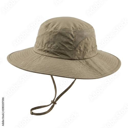 Lightweight beige wide-brimmed sun hat, offering essential UV protection and comfortable wear for outdoor activities like hiking, fishing, gardening, and travel