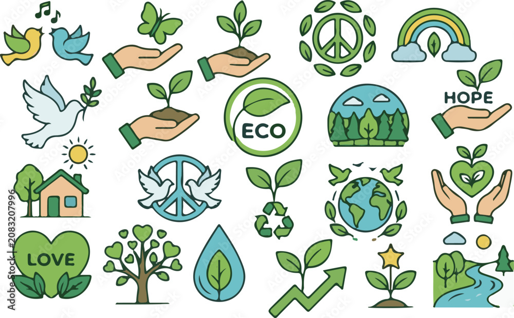 Naklejka premium International peace day eco friendly illustrations promoting harmony and sustainability