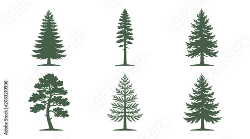 Collection of evergreen tree silhouettes