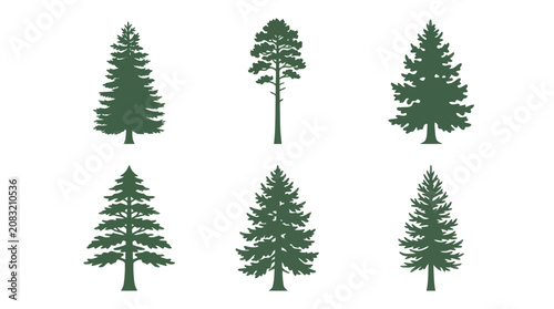 Collection of evergreen tree silhouettes