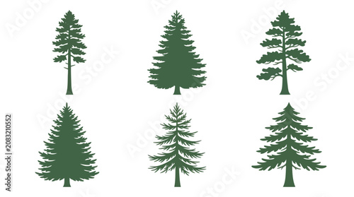 Collection of evergreen tree silhouettes
