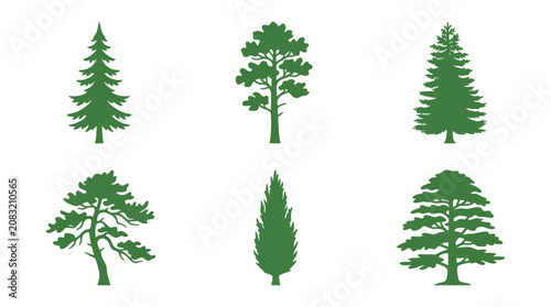 Collection of evergreen tree silhouettes