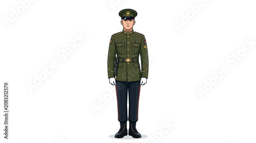 Canvas Print Military Officer in Dress Uniform Vector Illustration