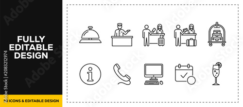 Photos flat vector illustration line art icon bundle set design illustrating hospitalit
