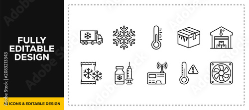 Εκτύπωση καμβά flat vector illustration line art icon bundle set design displaying cold chain l