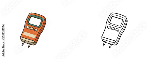 Bild auf Leinwand Moisture meter cartoons in flat orange and black line styles showing digital han