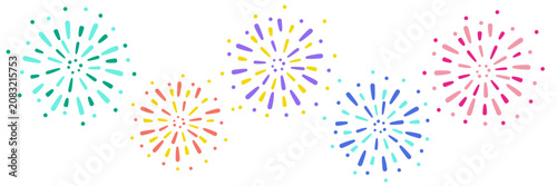 Foto カラフルポップな打ち上げ花火の横長フレームver2　ベクター素材
