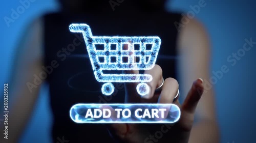 Digital holographic shopping cart with button.
