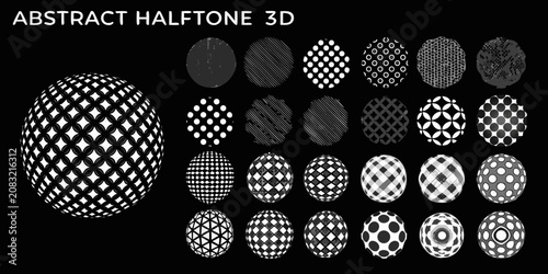 Tableau sur toile abstract halftone 3d globes black and white
