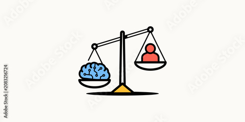Comparison of human intelligence and artificial intelligence on a balance scale vector illustration