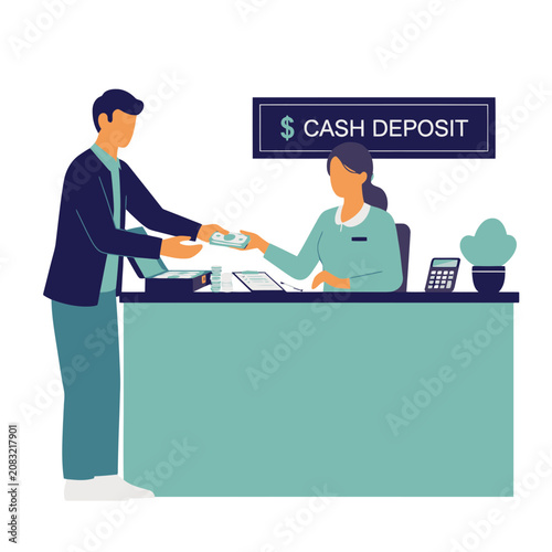 Man Depositing Cash at Bank Counter