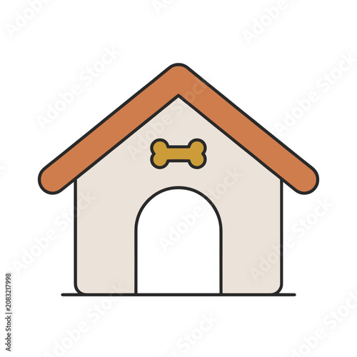 Flat illustration of a dog house with bone symbol
