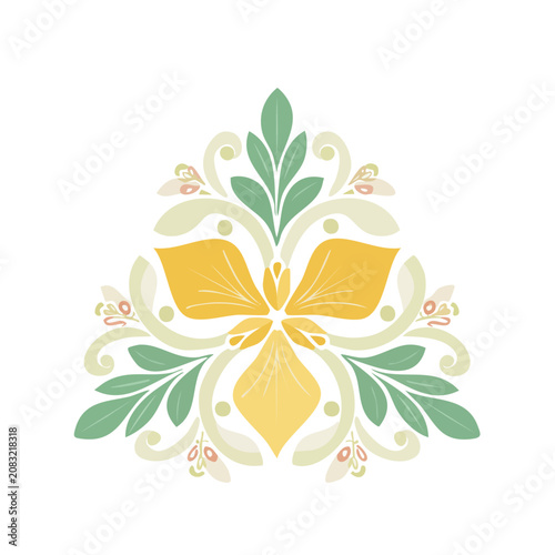 Symmetrical Floral Ornament with Butterflies and Leaves
