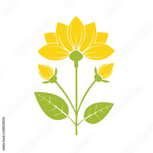 Yellow lotus flower flat vector illustration