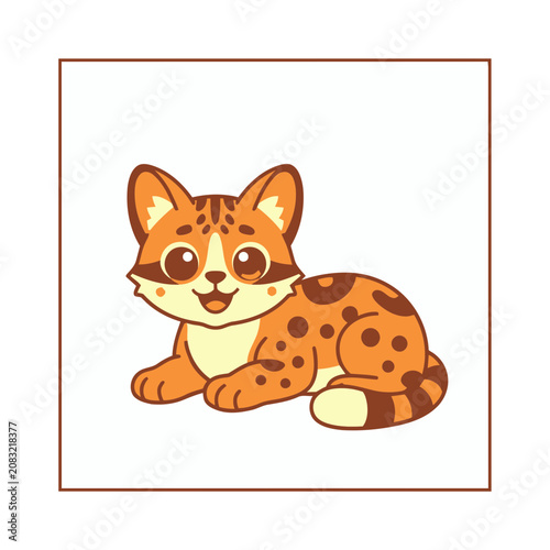 Cartoon Savannah Cat Lying Down Vector Illustration