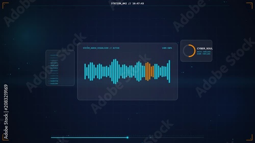Futuristic Sci-Fi HUD Interface with Audio Waveform Animation