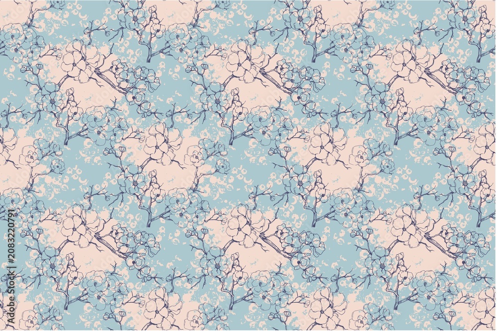 Fototapeta premium Pastel floral pattern with blue and pink flowers