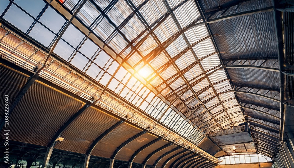 Fototapeta premium sunlight through train station glass ceiling