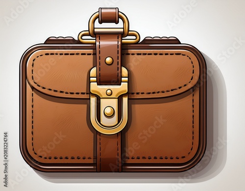 vintage brown leather luggage tag with brass buckle premium travel suitcase identification accessory elegant leather bag label for tourism isolated on white background