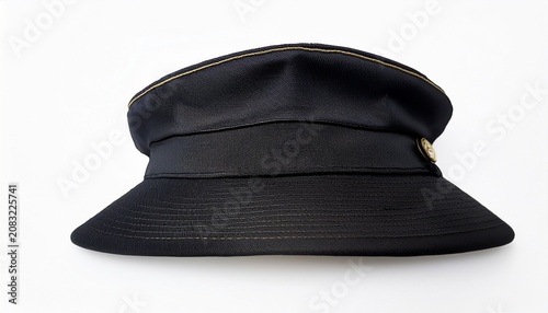 black docker hat top view brimless sailor cap with stitched panels minimalist wool skullcap for urban streetwear fashion isolated with white background