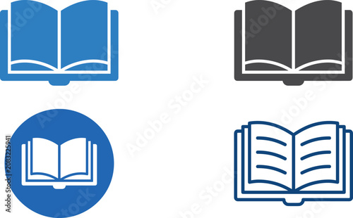 Open book vector icon set, modern school education and digital library flat graphic design.