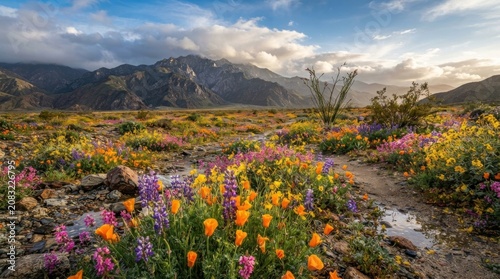 mountain landscape with flowers