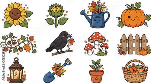 Cute Kawaii Autumn Fall Elements Clip Art Set for Seasonal Decorations