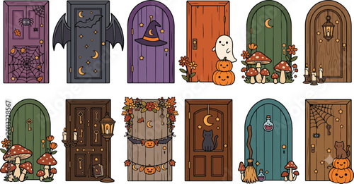 Set of Halloween Themed Decorative Fairy Doors for Seasonal Decoration
