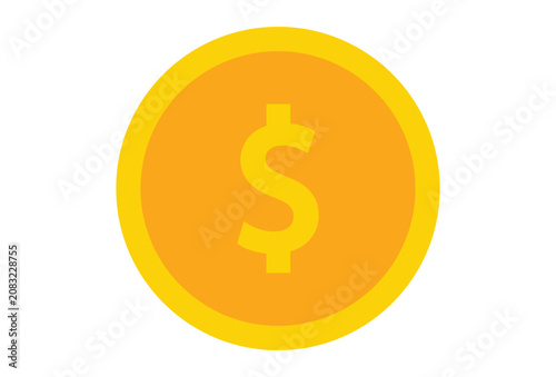 Flat vector illustration of a gold coin with a dollar symbol on a white background.