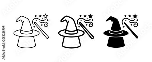 Canvastavla Magic Hat and Wand Icons: Enchanting Wizardry Symbols, Fantasy Elements, Illusio