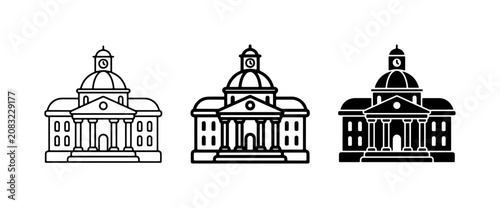 Government Building Icons, Classic Architecture Vector Set, Civic Landmark Symbols