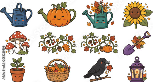 Cute Autumn Harvest Sticker Set with Fall Garden Themes and Characters