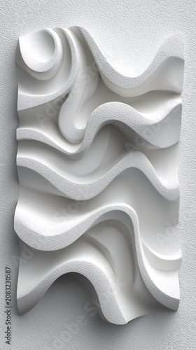 Parametric pattern business card abstract white wall panel with flowing wavy 3D relief texture and soft shadows