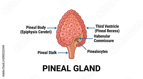 Konstfotografi Pineal Gland Anatomy Labeled Vector Diagram