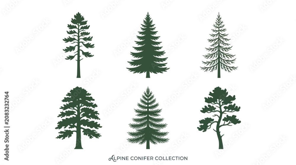 Obraz premium Pine tree silhouettes collection