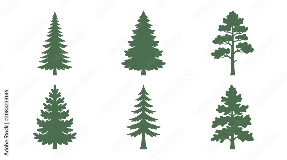 Obraz premium Set of evergreen tree silhouettes