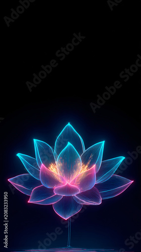 Vibrant Neon Lotus Flower Glow Digital Illustration with Dynamic Light Effect