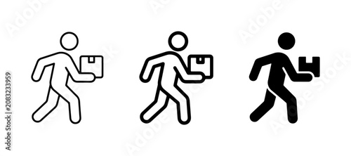 Canvastavla Delivery Icons: Courier Running with Package, Outline and Solid Styles, Logistic
