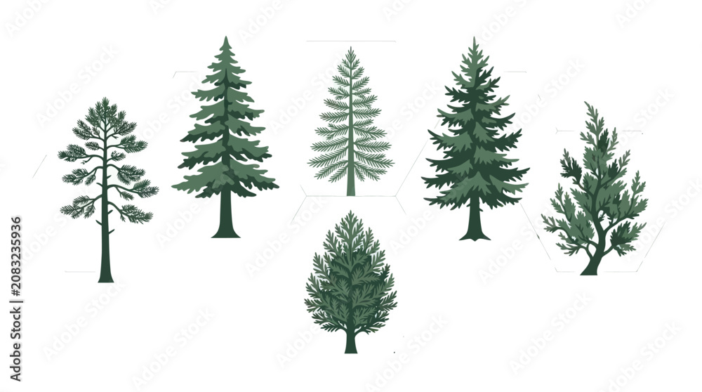 Obraz premium Variety of evergreen trees illustration