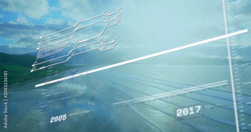 Fototapeta premium Data time HUD sweeping shore dark bar starting white scan years updating net tilting showing data
