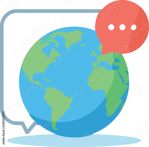 Global Communication Concept Illustration with Earth Globe and Speech Bubbles