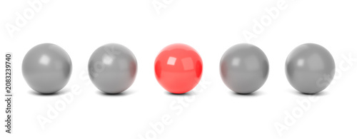 Cuadro en lienzo Red sphere standout from a row of grey balls representing individuality and lead