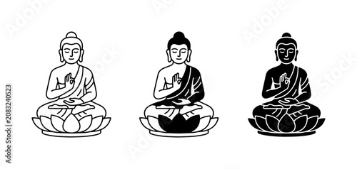 Fotografie Buddha Icons Set: Meditating Figures in Lotus Pose, Zen Symbols, Spiritual Art,