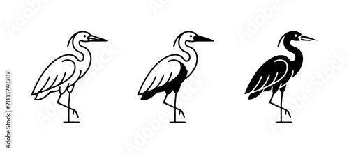 Photos Heron Bird Icon Set: Minimalist Line Art and Silhouette Graphics for Nature and